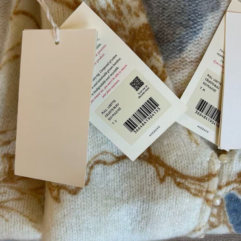 BEST Sezane Lisette Jumper XS/M Celeste Blue Floral Cardigan French Knit Sweater - Picture 7 of 8